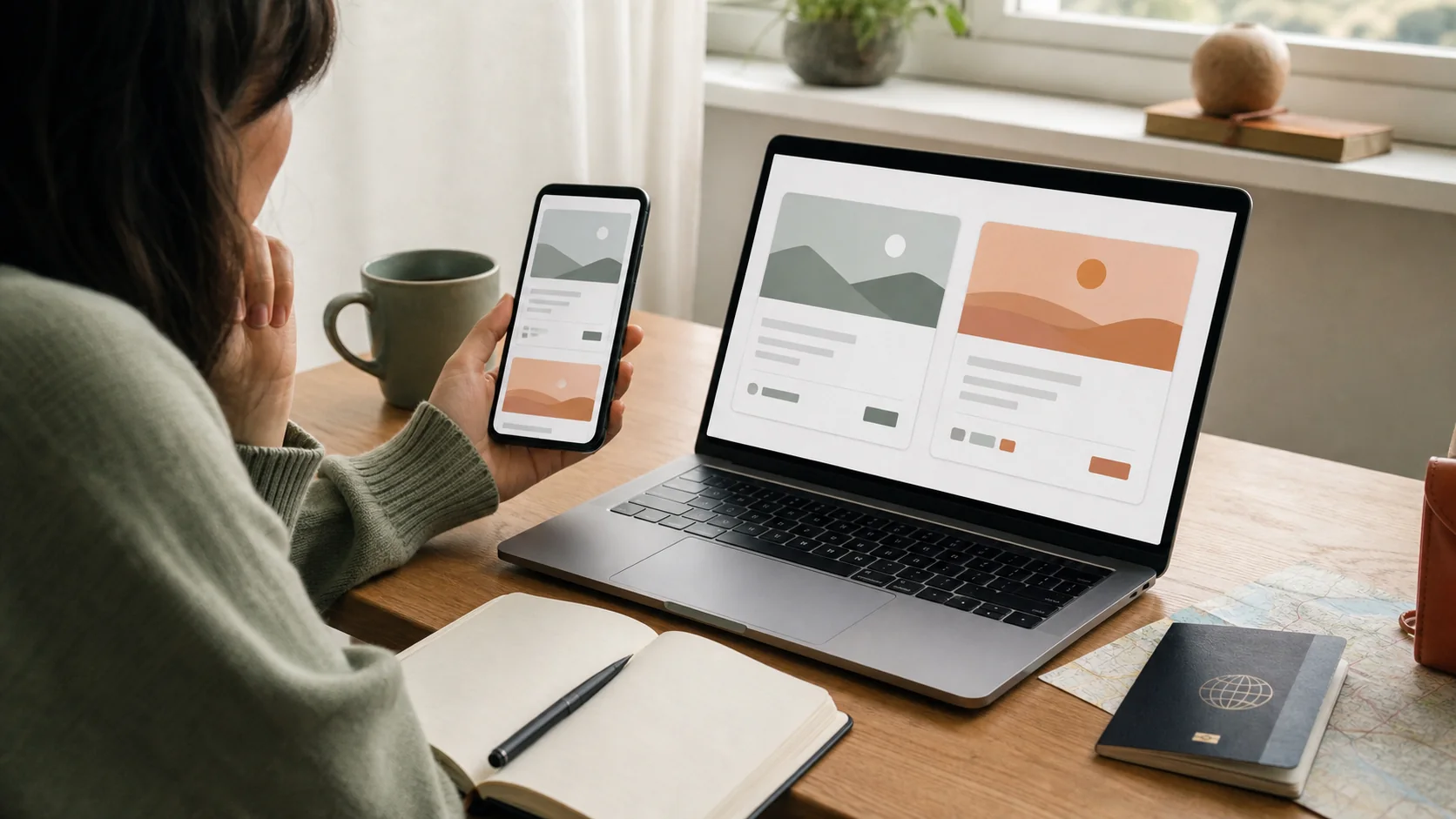 Traveler comparing booking options on a laptop